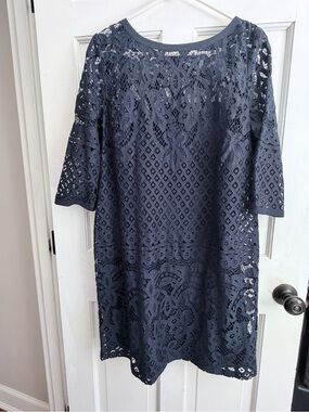 LOFT Navy Lace Midi Dress